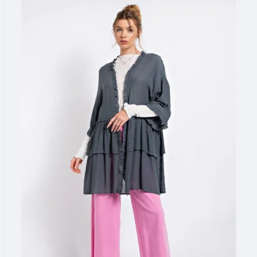 Easel Open Front Ruffled boho shabby chic Kimono Cardigan